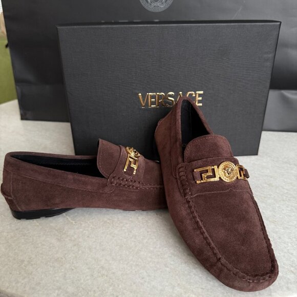 VERSACE Medusa Men's Brown Suede Driver Shoes - Picture 10 of 16